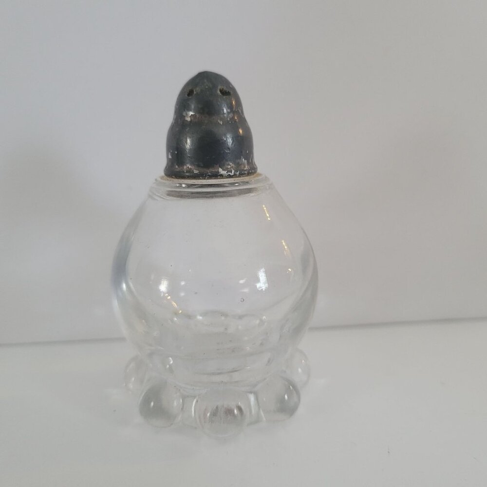Vintage Clear Glass Candlewick Salt Shaker With Bubble Base & Metal Top